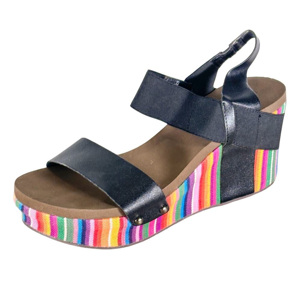 Corkys 'Angus' Multistripe Strappy Platform Wedge Sandals | 10